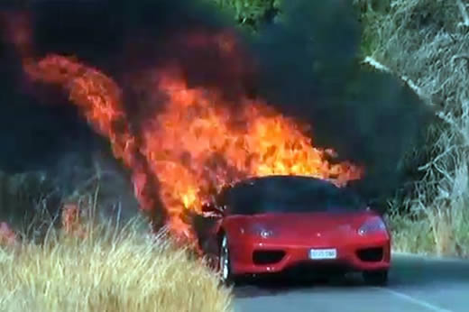 The £200k bonfire ... footballer burns his brand new Ferrari