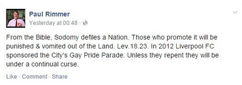 English Democrat Paul Rimmer says ‘Liverpool have been cursed by God for sponsoring Gay Pride’