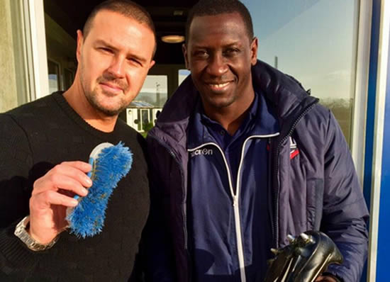 Emile Heskey boots cleaned by Paddy McGuinness as comedian suffers consequences of Twitter pledge