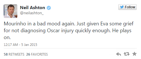 Jose Mourinho had a go at Chelsea physio Eva Carneiro during FA Cup game v Watford [Tweets]