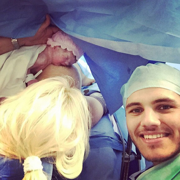 Inter Milan’s Mauro Icardo posts a delivery room selfie of Wanda Nara breastfeeding newborn