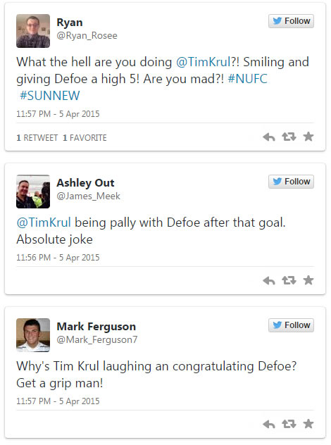 Tim Krul smiles and congratulates Jermain Defoe for wonder-goal against him - then gets slated by Newcastle fans on Twitter