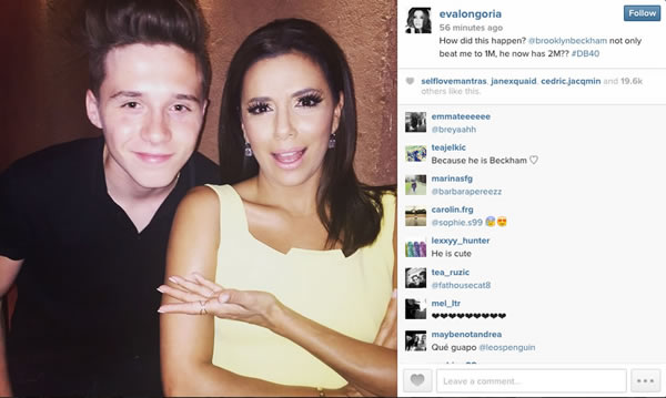 Brooklyn posts pictures with Eva Longoria at David Beckham’s 40th party