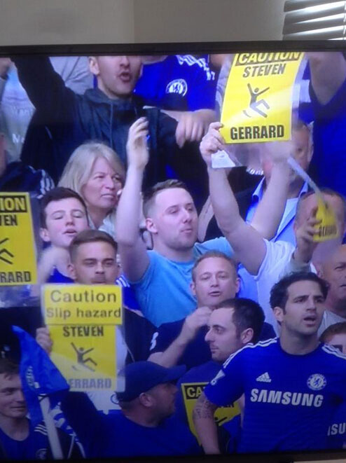 Chelsea fans ridiculed for mocking Liverpool’s Steven Gerrard with laminated signs