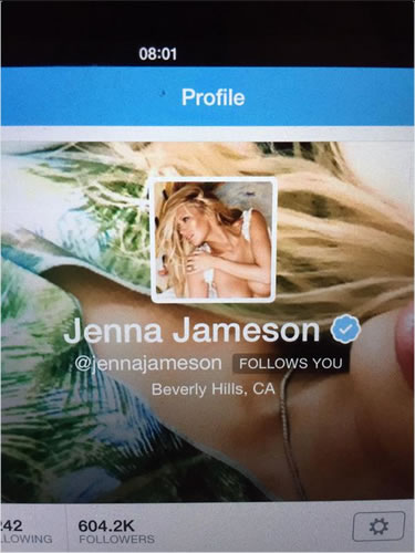 Legendary pornstar Jenna Jameson is on a Twitter footballer following spree, McAteer gets excited