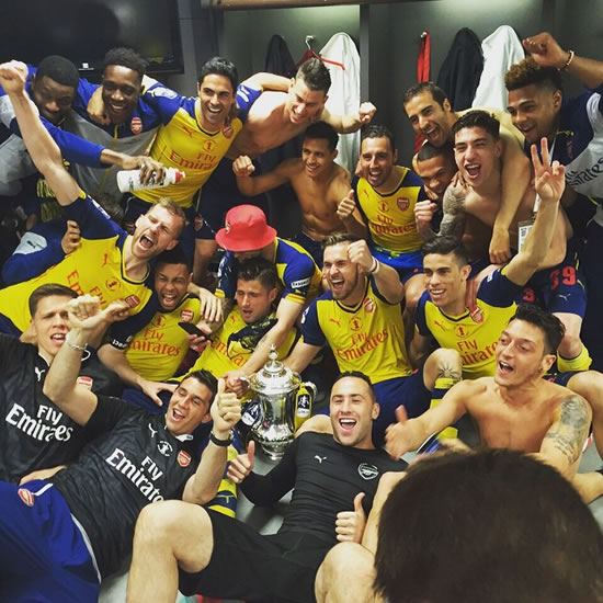 Sanchez and Arsenal stars celebrate FA Cup win in dressing room