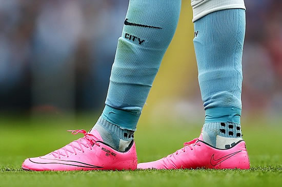 Manchester City’s Raheem Sterling is now calling himself RS7, initials inscribed on pink boots