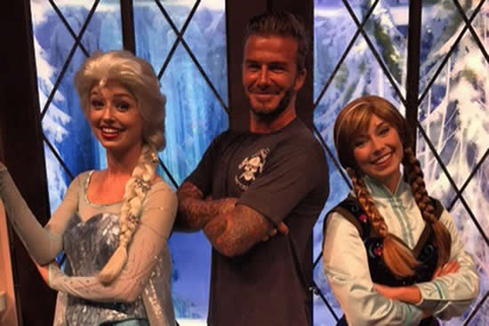 Beckham poses with frozen stars at Disney