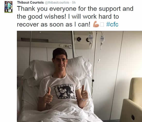 Chelsea keeper Thibaut Courtois tweets from hospital bed ahead of knee surgery