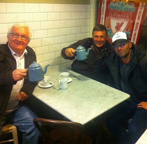 Liverpool manager Jurgen Klopp joins Reds fans for cup of tea