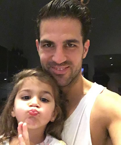 Cesc Fabregas all smiles with his daughter ahead of Chelsea v Aston Villa