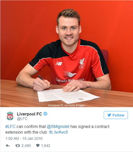 It’s official: Liverpool announce Simon Mignolet has signed a new deal