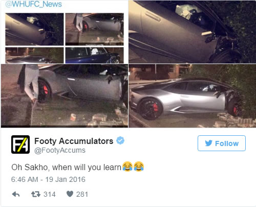 EPL international striker involved in car crash