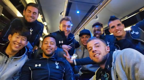Lamela and Eriksen join Tottenham stars to celebrate Man City win on team bus