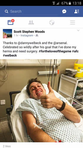 An Arsenal fan celebrated Danny Welbeck’s winner so hard he’s now in hospital