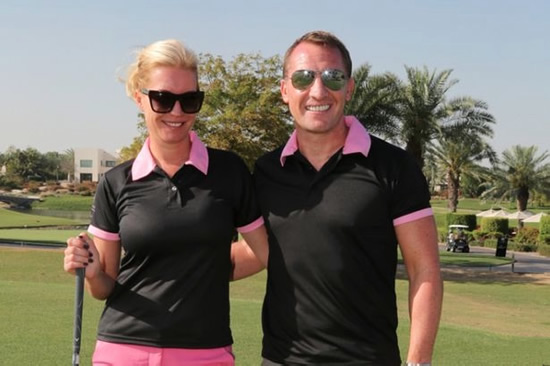 Brendan Rodgers and C-list celebrity partner wear matching outfits at charity golf day