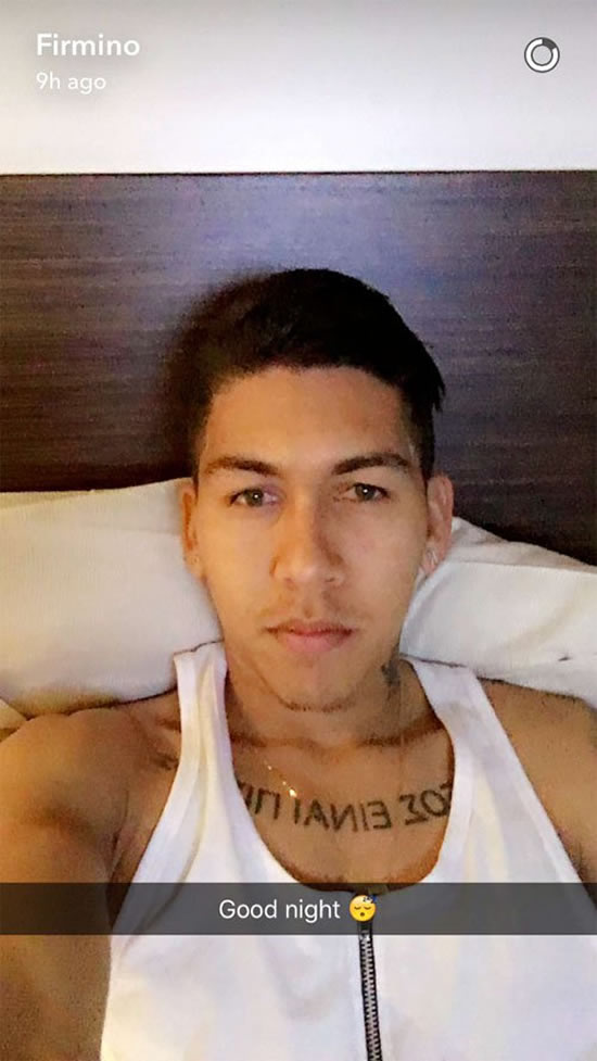 Roberto Firmino posts sleepy selfie ahead of Liverpool v Stoke