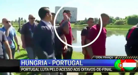 Angry Cristiano Ronaldo throws a Portuguese reporter’s microphone in a lake