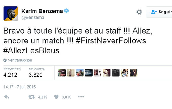 Benzema congratulates French squad and staff on reaching final