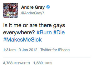 Burnley star Andre Gray slammed for tweet calling on gay people to 'burn' and 'die'