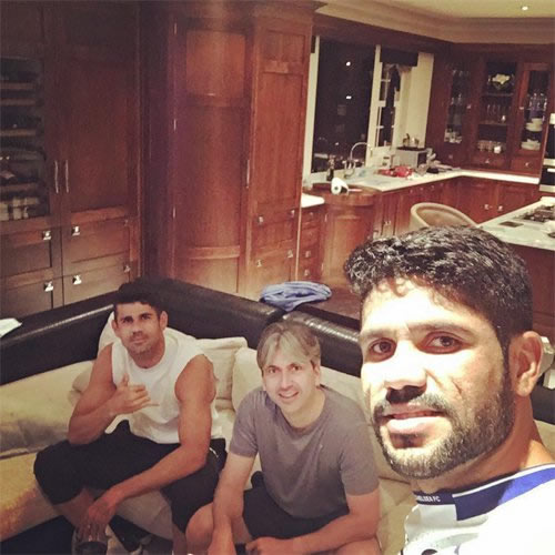 Diego Costa all smiles with friends after Chelsea's 2-1 win over Watford