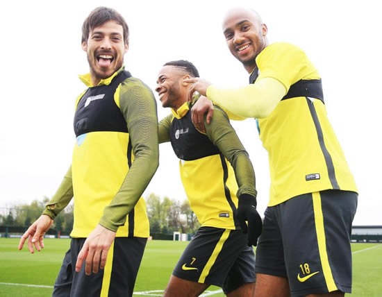 CITY STARS ARE GRIN IT TO WIN IT Manchester City are all smiles in training as they warm up for Sunday’s FA Cup semi-final against Arsenal