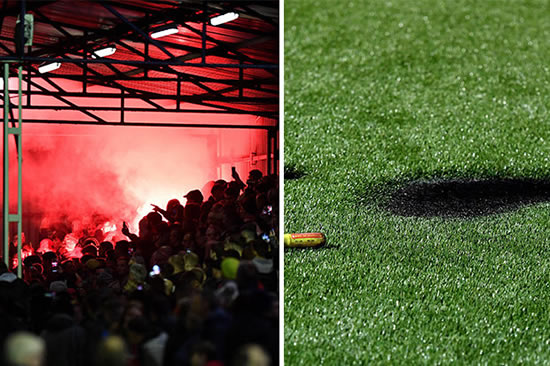 Pitch catches fire after FLARE thrown at FA Cup tie