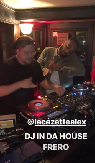 Alexandre Lacazette on the decks as he parties with Arsenal team-mates