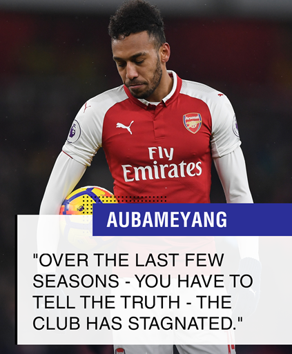 'Arsenal stagnated under Wenger' - Aubameyang excited by Emery era