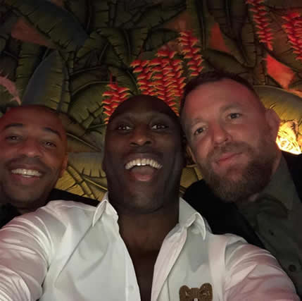 Sol Campbell wears outrageous leopard print trousers at trendy jungle party in Mayfair