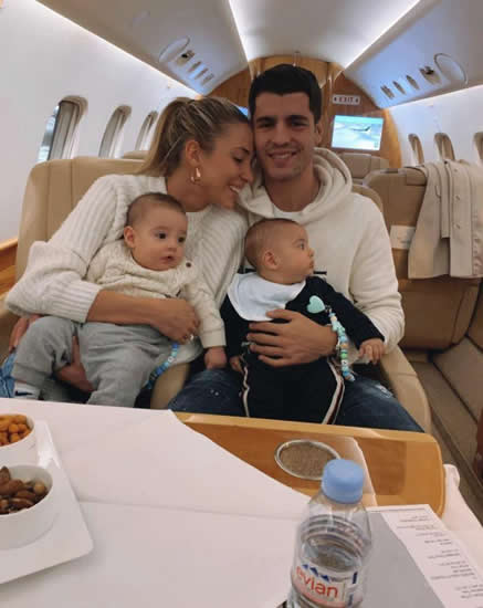 AL BE OFF THEN Alvaro Morata jets out to seal Atletico Madrid transfer with wife and young twins