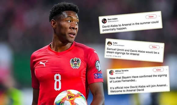 Arsenal fans in MELTDOWN over David Alaba: Gunners supporters welcome Bayern star to club