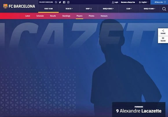 Arsenal fans have meltdown as Alexandre Lacazette profile appears on Barcelona website