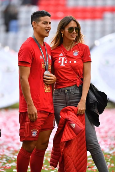 James Rodriguez confirms romance with stunning model after posing together on pitch during Bayern Munich title celebrations