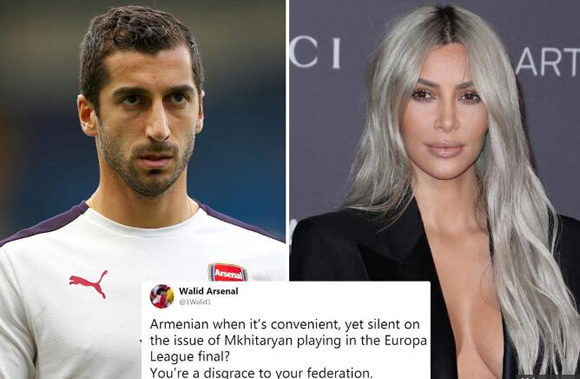Kim Kardashian jokingly labelled a 'disgrace' for not supporting Mkhitaryan in Arsenal Europa League final row