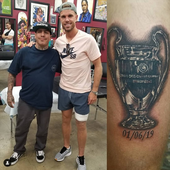 Liverpool captain Jordan Henderson gets Champions League trophy tattoo on holiday