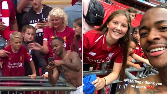 Man City's Raheem Sterling Stayed Behind After Final Win To Take Selfies With Liverpool Fans