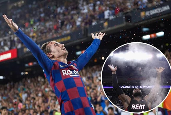 Griezmann does LeBron James celebration with a tub of GLITTER as new boy scores first Barcelona goals