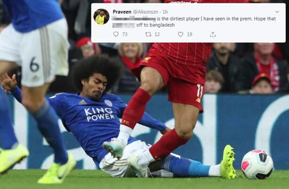 Hamza Choudhury subject to vile abuse after he injures Salah in defeat at Liverpool as Leicester report sick racists to police
