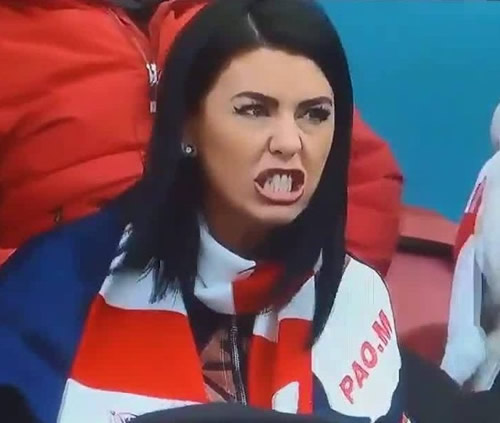 Watch Wag’s embarrassed reaction after finding out she’s on camera while wildly cheering on husband Sergiu Hanca for KS Krakow