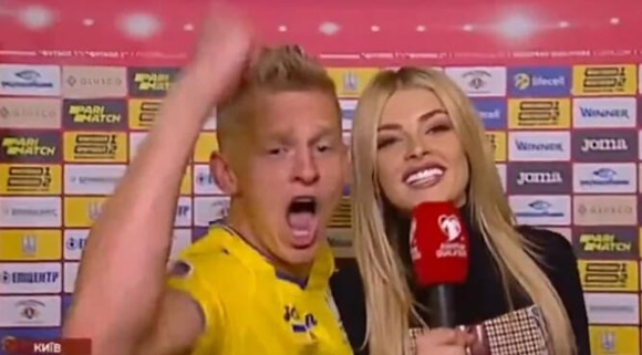 Zinchenko proposes to stunning girlfriend in stadium hours after kissing her live on TV following Ukraine’s Euros berth