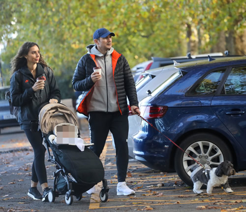 Frank Lampard’s wife Christine wears Chelsea tracksuit as they take 13-month-old daughter Patricia out for a walk