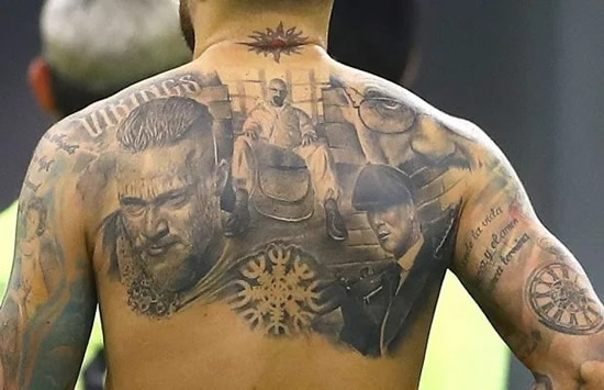 Man City star Otamendi covered in Netflix tattoos including Breaking Bad and Peaky Blinders on his back