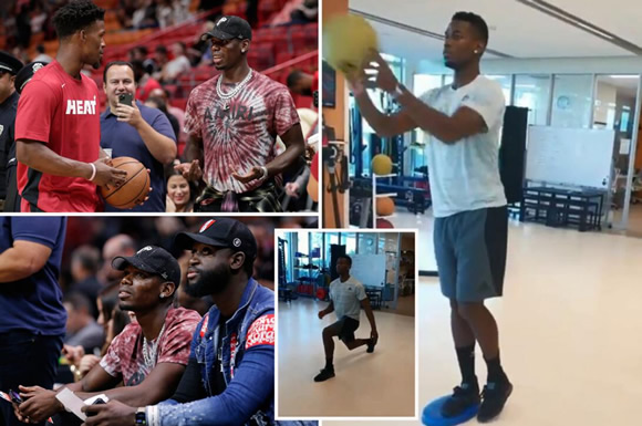 Paul Pogba raises hopes he will be fit for Man Utd soon in gym workout before court side outing at Miami Heat game
