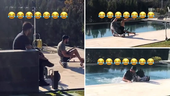 Diego Costa enjoys his brother's fall into a swimming pool