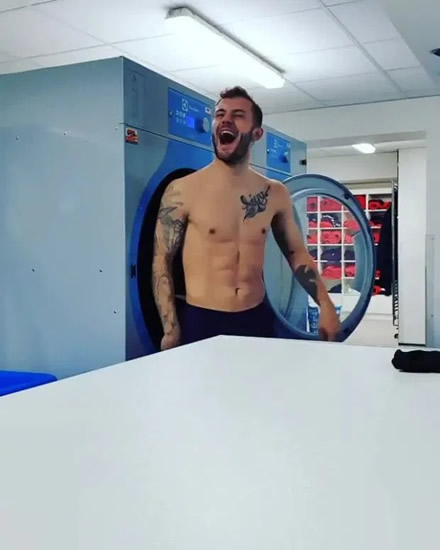 SHERE THRILL Watch as Declan Rice screams with fear after Jack Wilshere pranks him by jumping out of washing machine