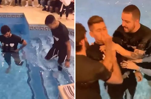 Roberto Firmino has Liverpool fans in stitches after ’no-look baptism’ in own pool