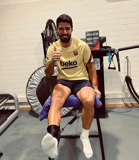 LET'S GET PHYSIO Luis Suarez hits gym as Barcelona star battles for return from knee injury that has kept him out for a month