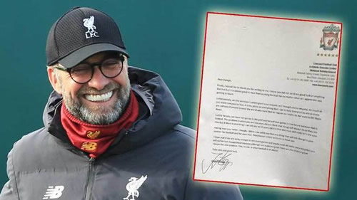 Klopp sends heartwarming response to 10-year-old Manchester United fan asking Liverpool to stop winning