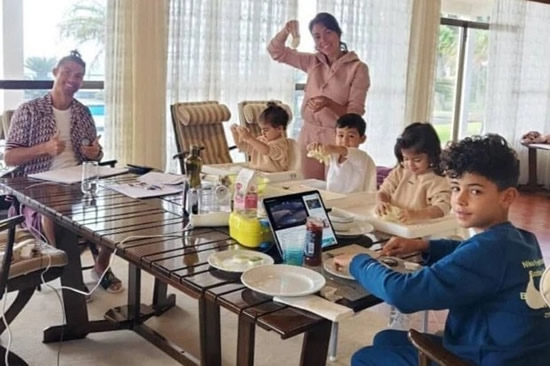 CR-HEAVEN Cristiano Ronaldo posts cute family snap with Georgina and kids making food and Jr watching video games during lockdown